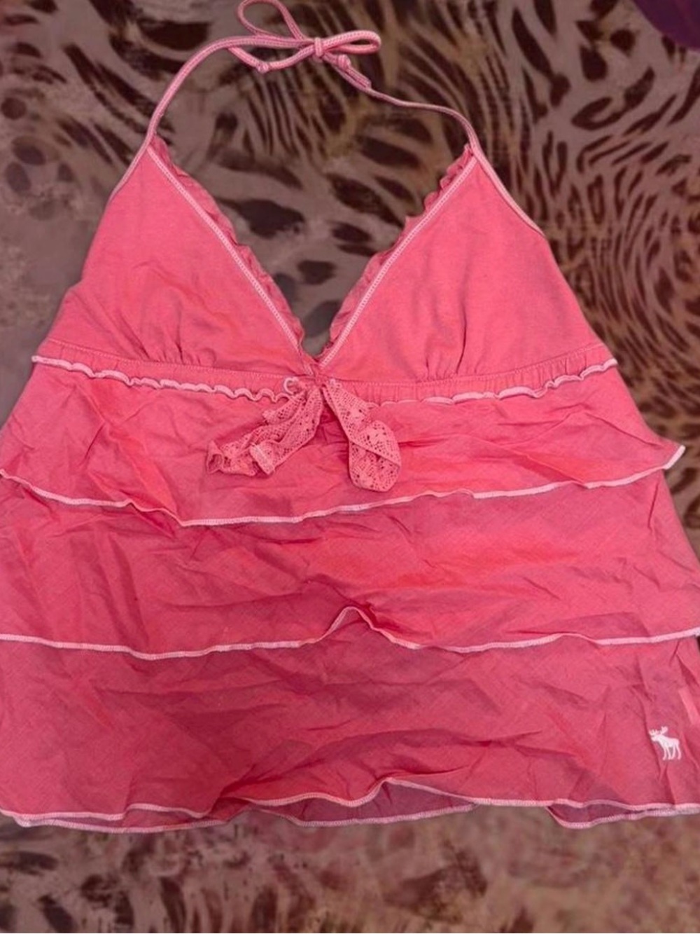Abercrombie & Fitch Pink Halter Ruffle Babydoll Tank
